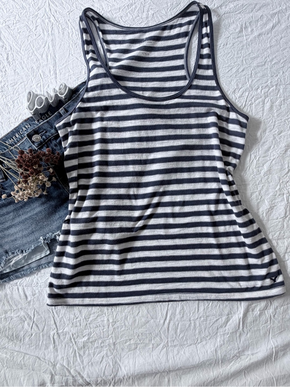 Vintage American Eagle Outfitters Navy & White Striped  Easy Tank Top